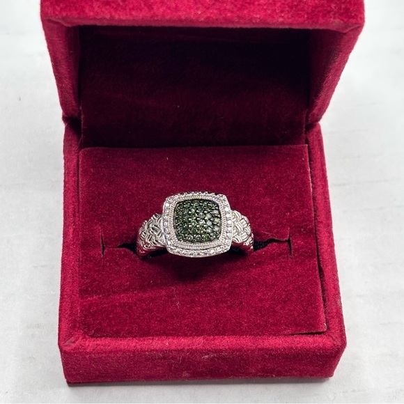 AFFINITY Vintage 925 Sterling Silver Pave Green Diamond Ring Size 8 - Picture 3 of 10